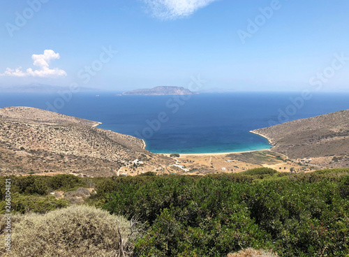 Aerial view of Agia theodoti beach and gulf in Ios island, Greece. photo