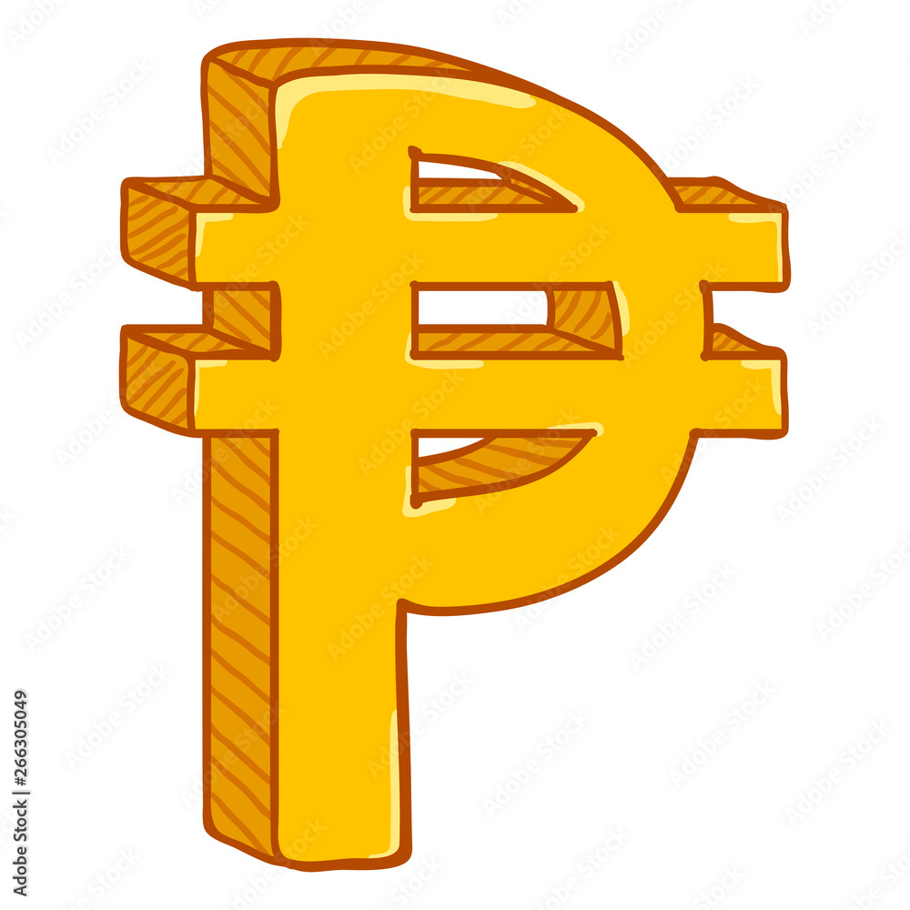 Vector Cartoon Gold Philippine Currency Symbol. Pesos Sign Stock