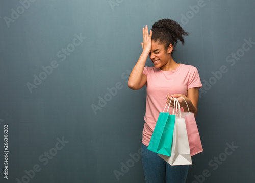 Vászonkép Young black woman forgetful, realize something