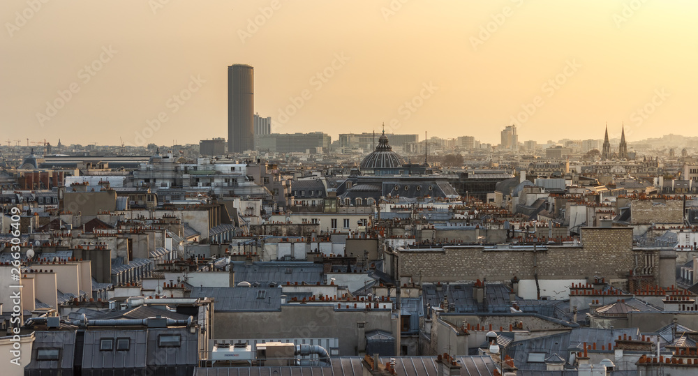 Paris rooftops on sunset
