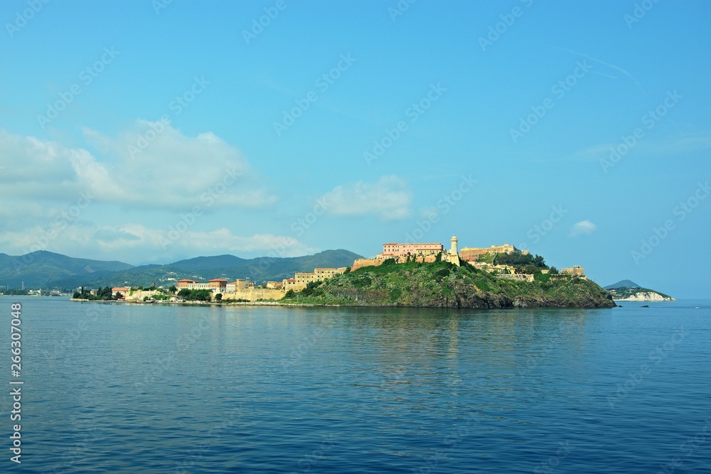 Italy-view from the ferry on town Portoferraio on the island of Elba