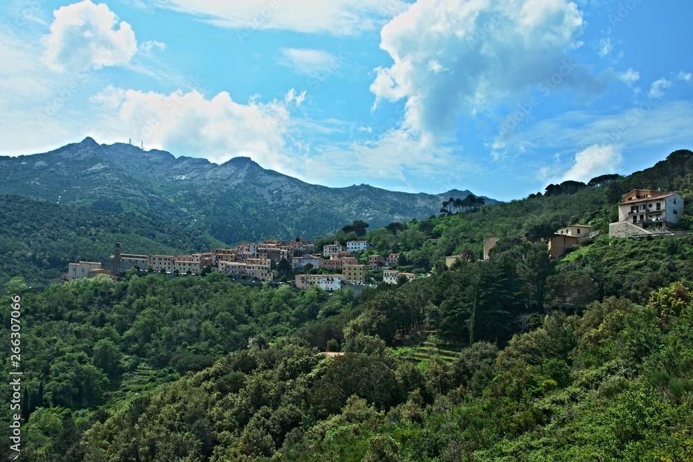 Italy-outlook of the town Marciana and mountain Monte Capanne on the island of Elba