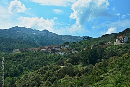 Italy-outlook of the town Marciana and mountain Monte Capanne on the island of Elba