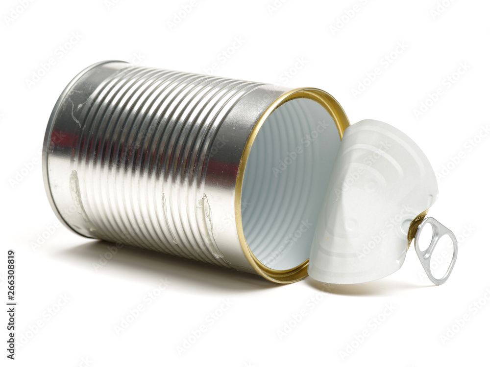 silver tin can isolated on a white background silver tin can isolated on a white background