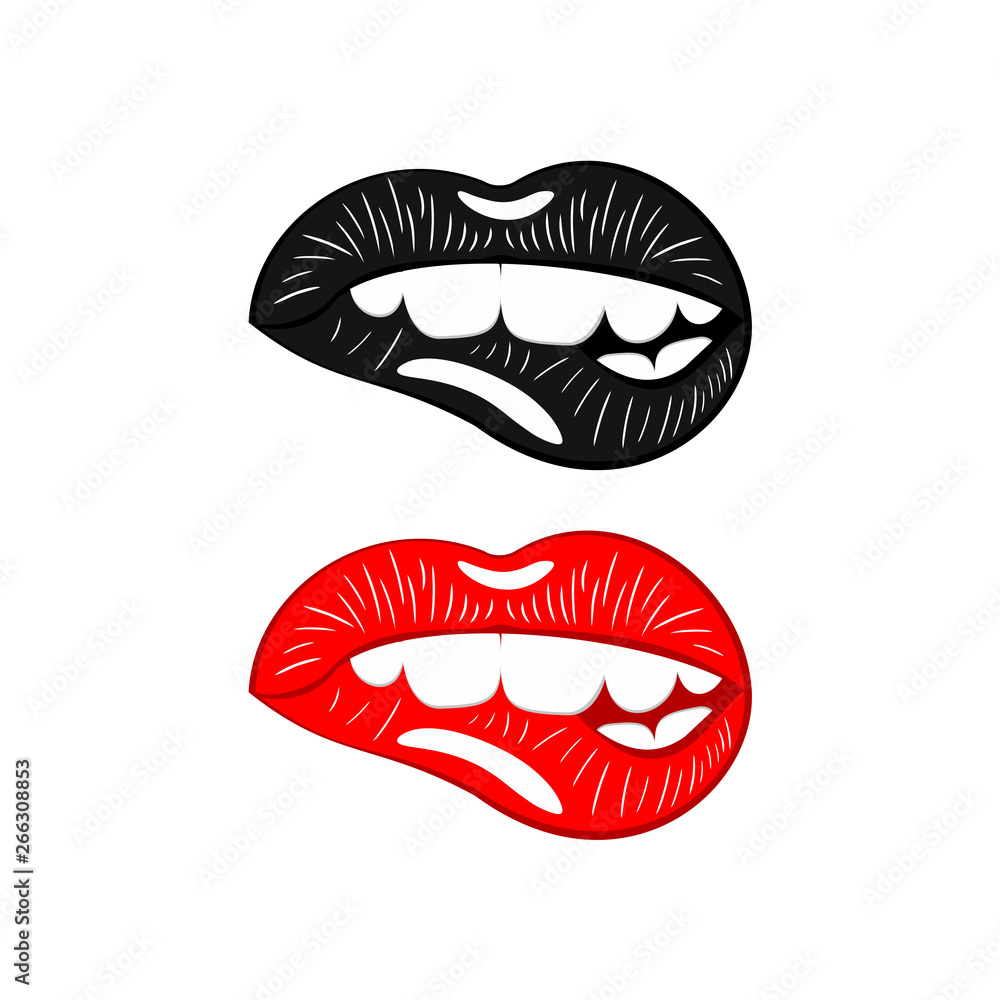 Set sexy colored lips, shining lipstick: black and red. Vector Illustration icon Set sexy colored lips, shining lipstick: black and red. Vector Illustration icon