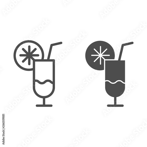 Cocktail line and glyph icon. Fruit cocktail vector illustration isolated on white. Alcohol outline style design, designed for web and app. Eps 10.
