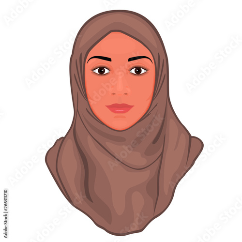 Portrait of a beautiful young Muslim woman wearing a pink hijab.