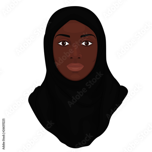 Portrait of a beautiful African American young Muslim woman wearing a black hijab