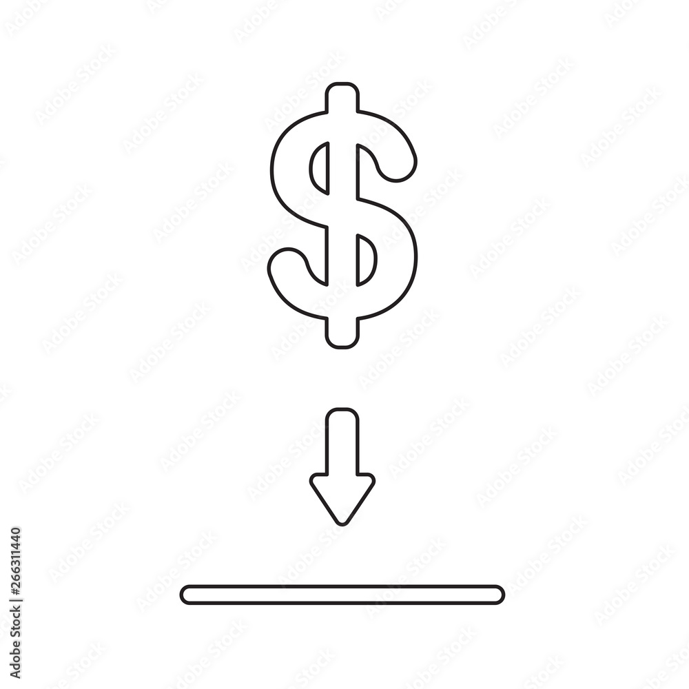 Vector icon concept of dollar symbol into black moneybox hole. Black outline. Vector icon concept of dollar symbol into black moneybox hole. Black outline.