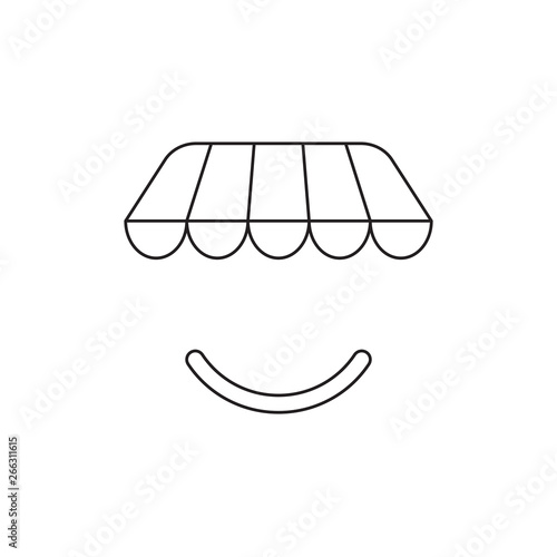 Vector icon concept of shop store awning with smiling mouth. Black outline.