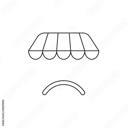 Vector icon concept of shop store awning with sulking mouth. Black outline.