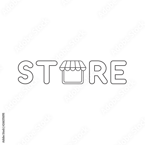 Vector icon concept of store word with store. Black outline.