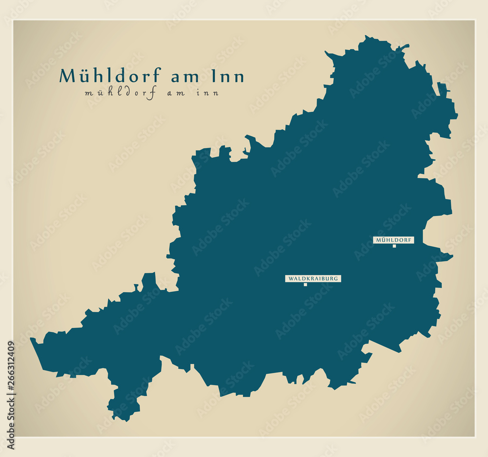 Modern Map - Muehldorf am Inn county of Bavaria DE