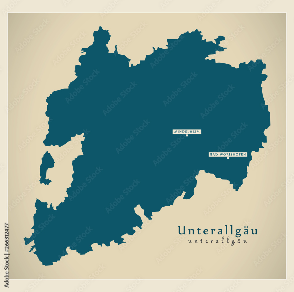Modern Map - Unterallgaeu county of Bavaria DE