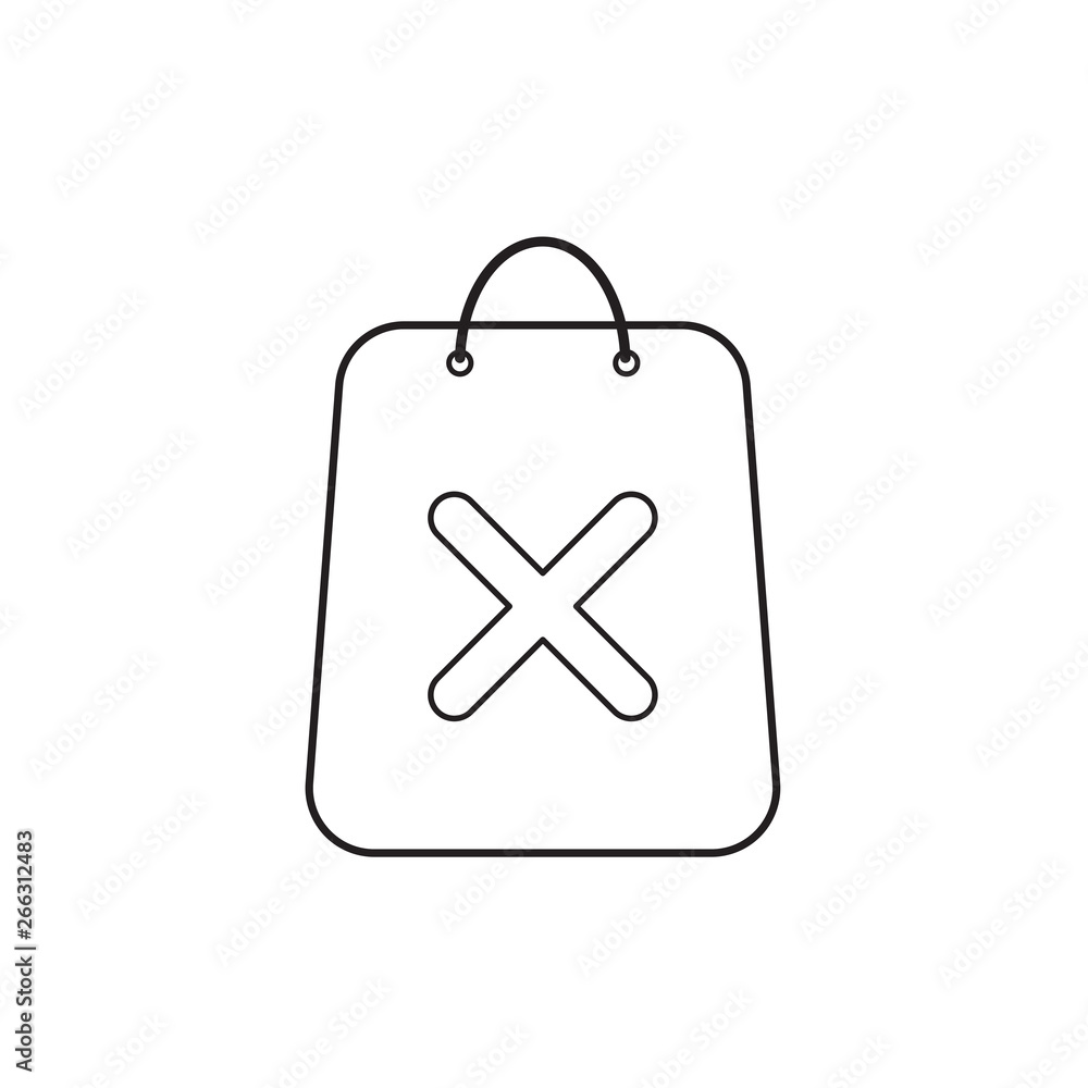 Fototapeta premium Vector icon concept of shopping bag with x mark. Black outline.