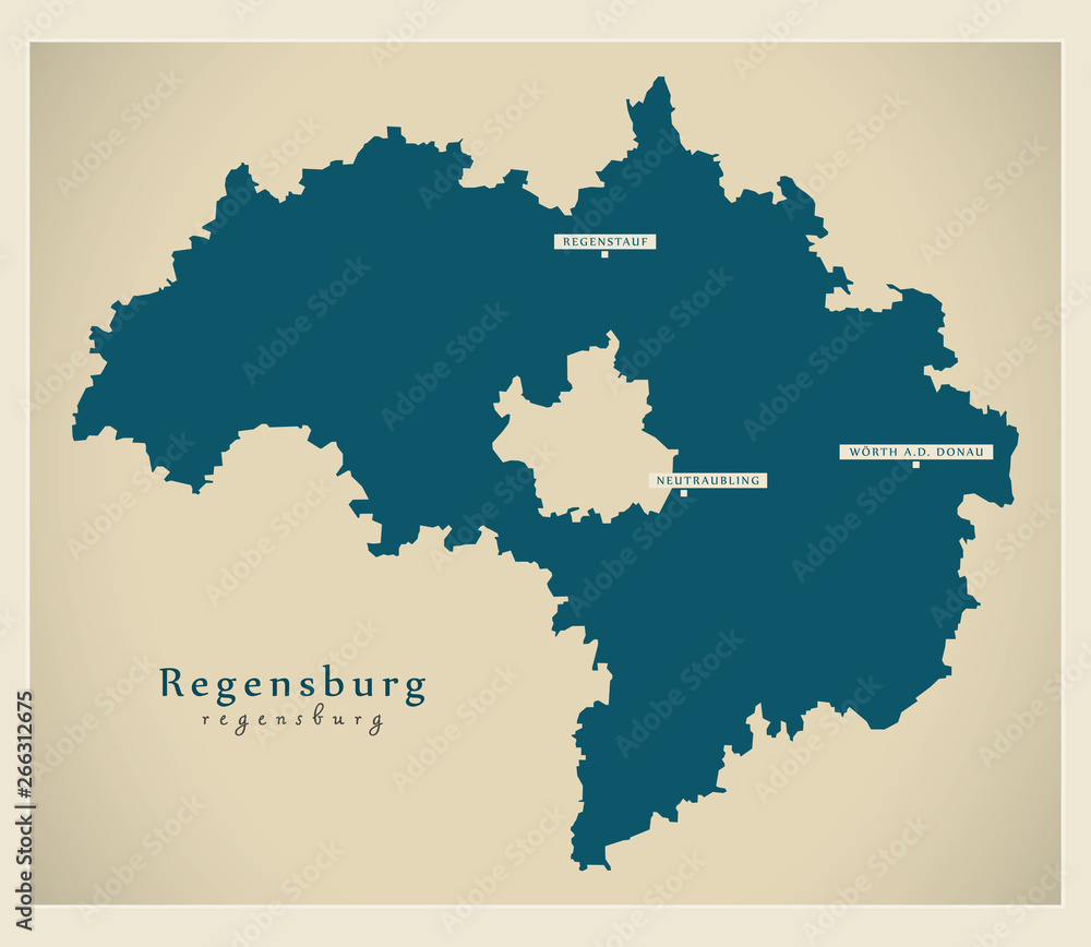 Modern Map - Regensburg county of Bavaria DE