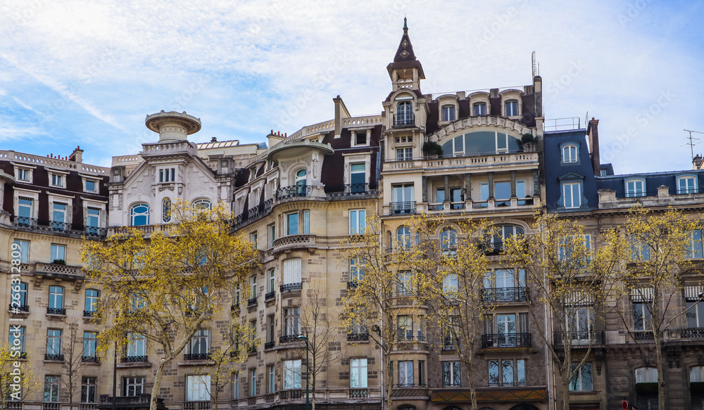 Beautiful facades of historic buildings of Paris France