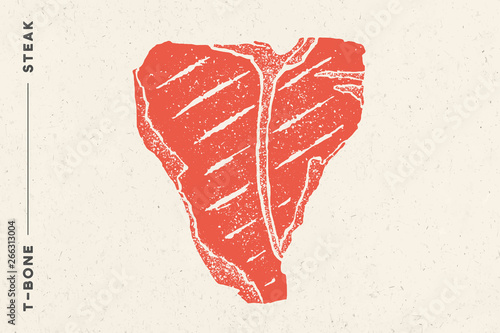 Steak, T-Bone. Poster with steak silhouette, text