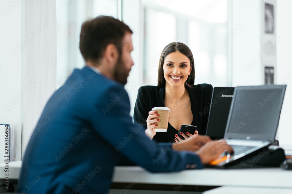 Colleagues working together, having coffee. Managers at the meeting. Colleagues getting ready for conference. Colleagues working together, having coffee. Managers at the meeting. Colleagues getting ready for conference.