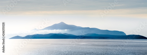 Mountain island in the sea panorama photo