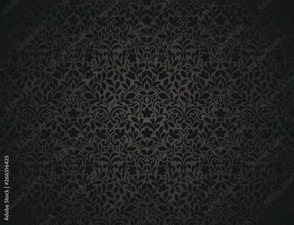 Black Wallpaper Background Vintage Floral wall mural wallpaper