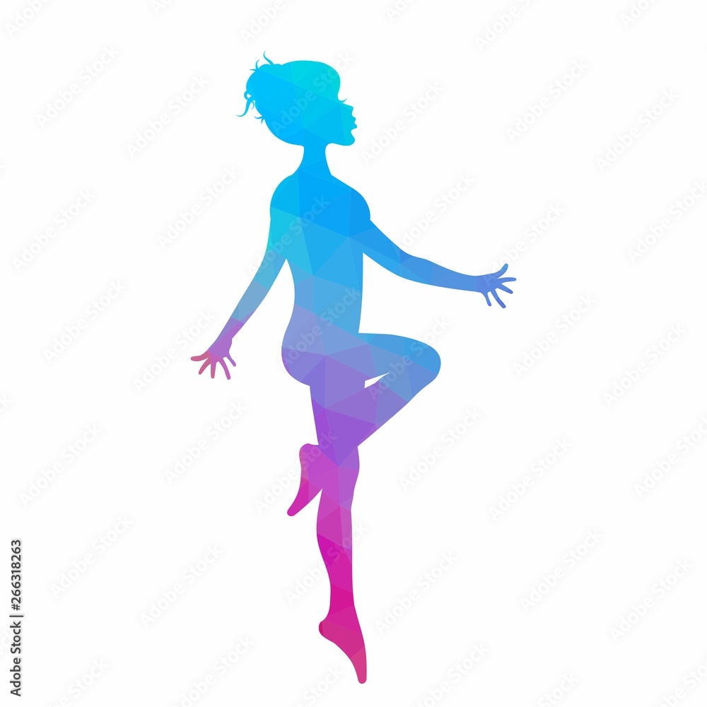 Silhouette of young woman dancing in low poly style isolated on white Silhouette of young woman dancing in low poly style isolated on white