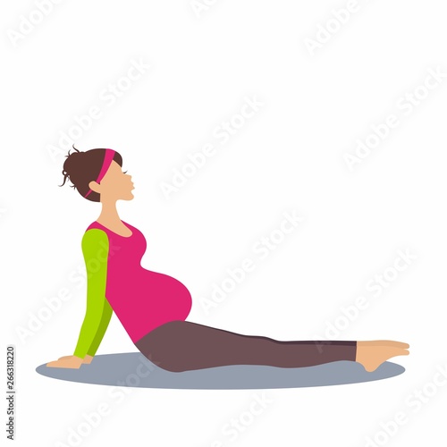 Pregnant woman practicing yoga stretching fitness for Infographic isolated on white