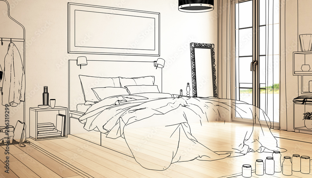 Fototapeta premium Contemporary Bedroom Arrangement (planning) - 3d visualization