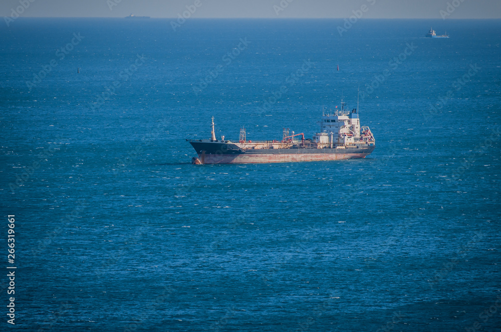 Cargo ships waiting in Black sea bay.