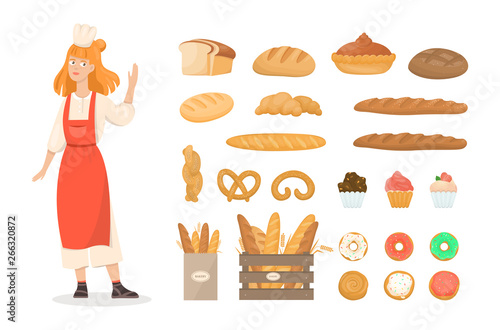 Set of fresh bakery products. Bread and cookies