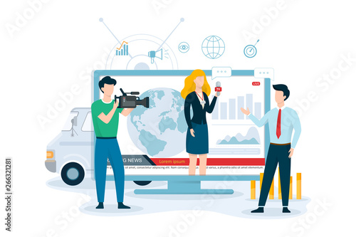 TV journalist or news reporter concept. Character with camera