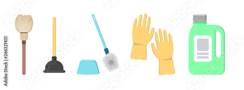 House cleaning equipment set. Collection of tools