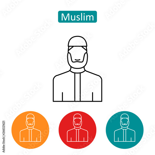 Muslim bearded man outline icons set.