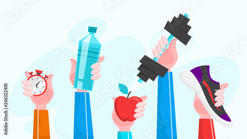 Sport exercise web banner. Time to fitness and workout