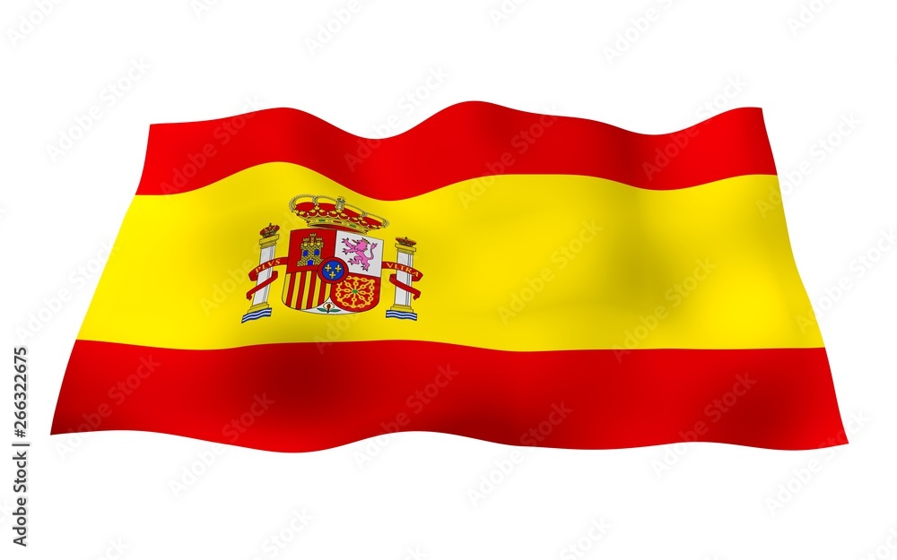 The flag of Spain. Official state symbol of the Kingdom of Spain. Concept: web, sports pages, language courses, travelling, design elements. 3d illustration The flag of Spain. Official state symbol of the Kingdom of Spain. Concept: web, sports pages, language courses, travelling, design elements. 3d illustration