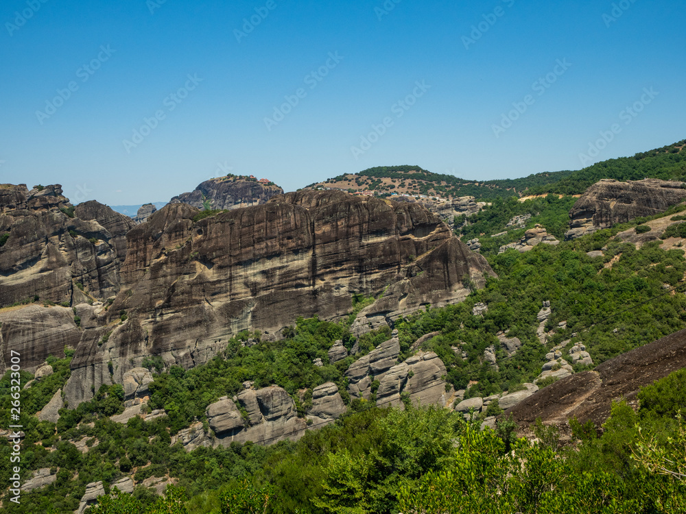 Rock formations in the mountains in Meteora region, Greece