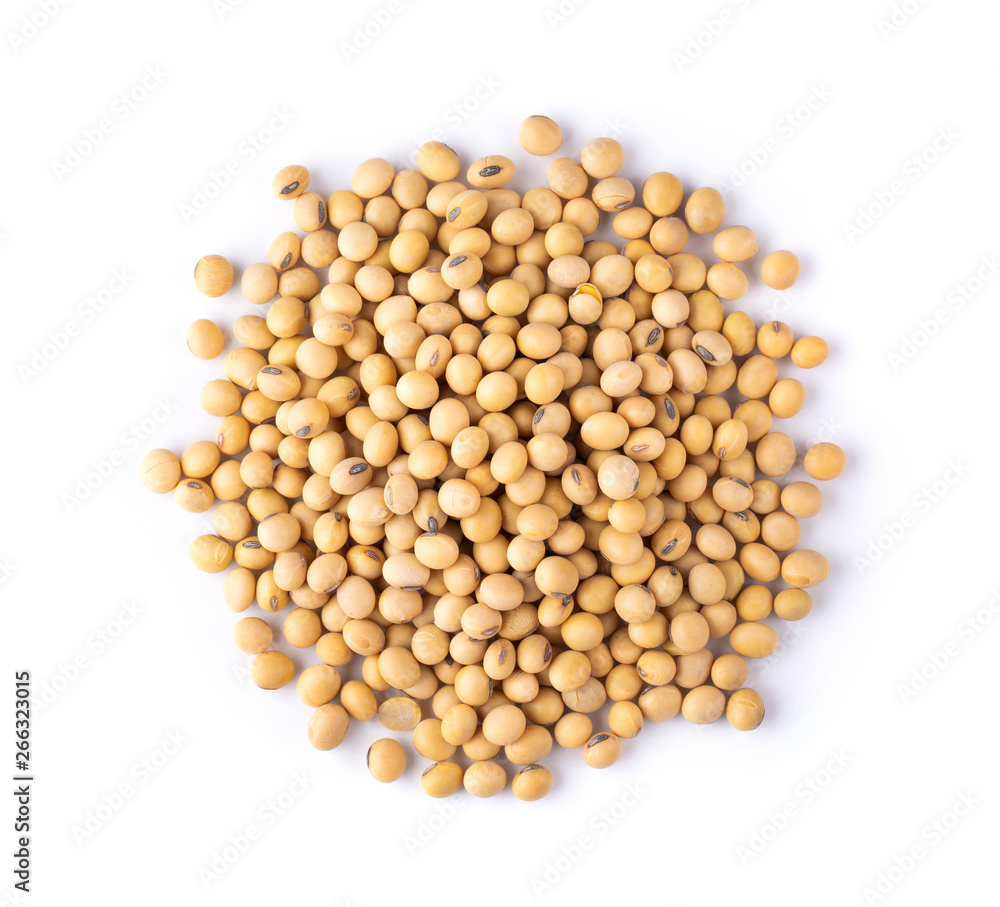Soybeans isolated on white background. top view Soybeans isolated on white background. top view