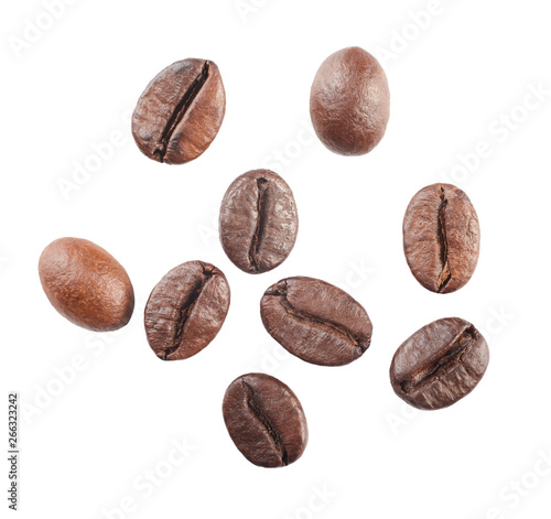 Coffee beans isolated on white background. Close up.