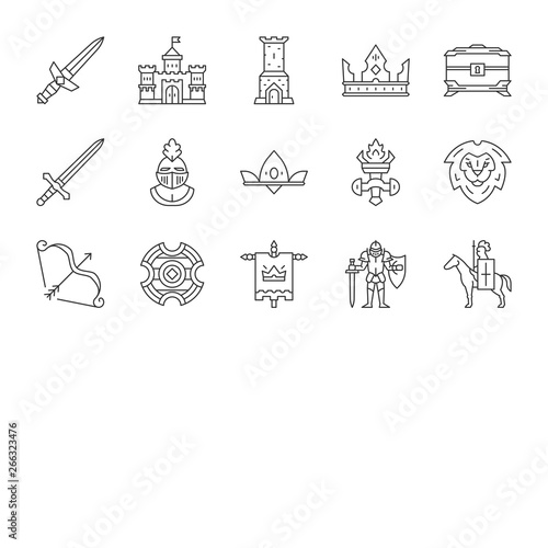 Medieval linear icons set