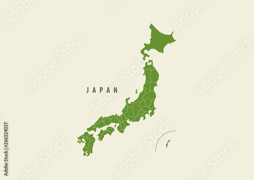 Green Japan Map isolated on white background.