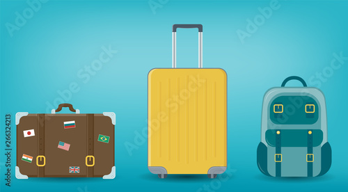 Travel luggage set. Travel and Tourism concept. Flat design. Vector