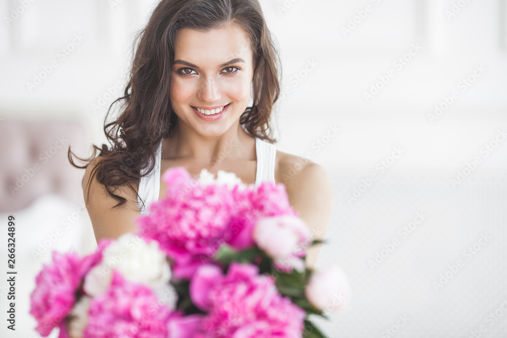 Close up portrait of young beautiful woman with flowers Close up portrait of young beautiful woman with flowers
