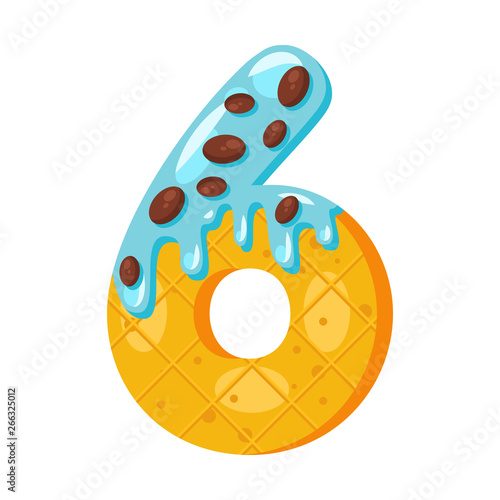 Donut cartoon six number vector illustration