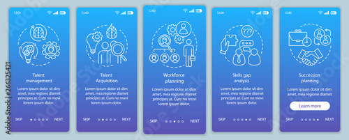 Talent management onboarding mobile app page screen vector template