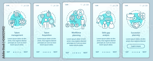 Talent management onboarding mobile app page screen vector template