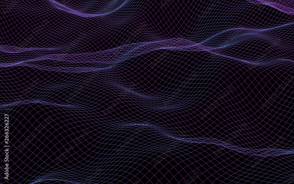 Abstract landscape on a dark background. Cyberspace purple grid. hi tech network. 3D illustration Abstract landscape on a dark background. Cyberspace purple grid. hi tech network. 3D illustration