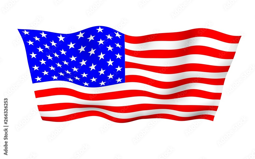 Waving flag of the United States of America. Stars and Stripes. State symbol of the USA. 3D illustration Waving flag of the United States of America. Stars and Stripes. State symbol of the USA. 3D illustration
