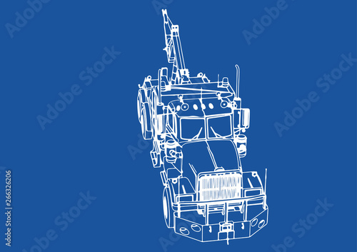 drawing isolated road truck vector on blue background