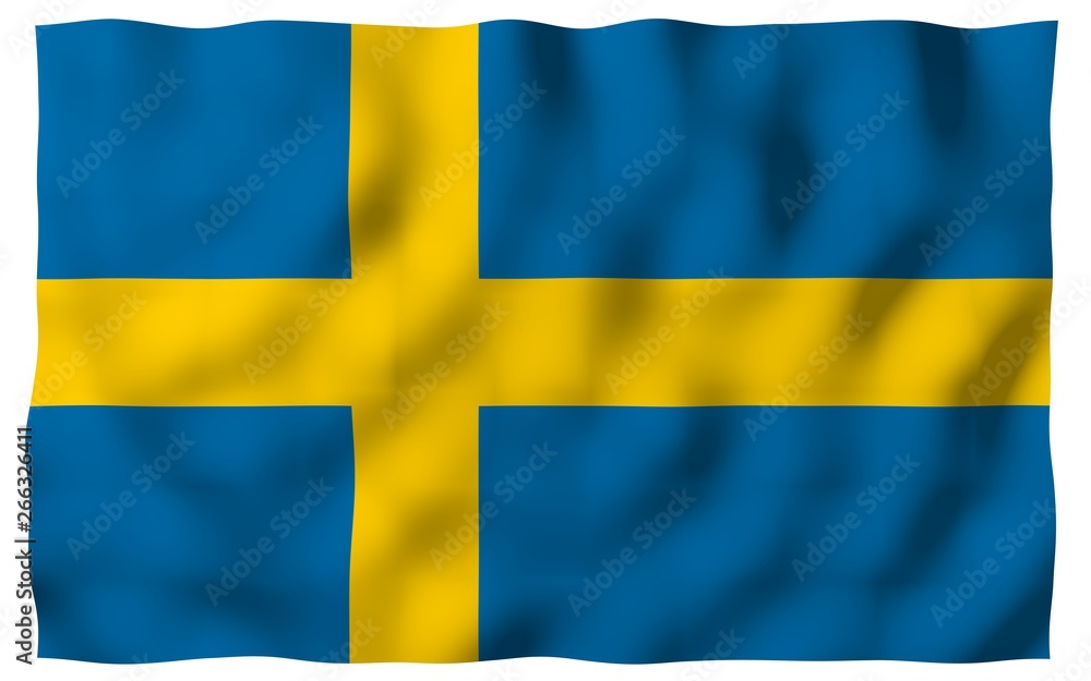 The flag of Sweden. Official state symbol of the Kingdom of Sweden. A blue field with a yellow Scandinavian cross that extends to the edges of the flag. 3d illustration The flag of Sweden. Official state symbol of the Kingdom of Sweden. A blue field with a yellow Scandinavian cross that extends to the edges of the flag. 3d illustration
