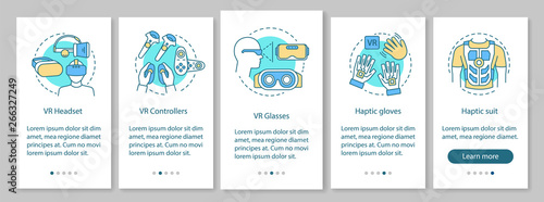 Virtual reality device onboarding mobile app page screen with linear concept